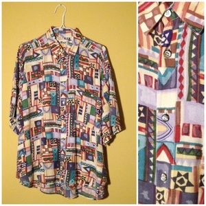 Vintage Retro Crazy Print Abstract Tribal Shirt